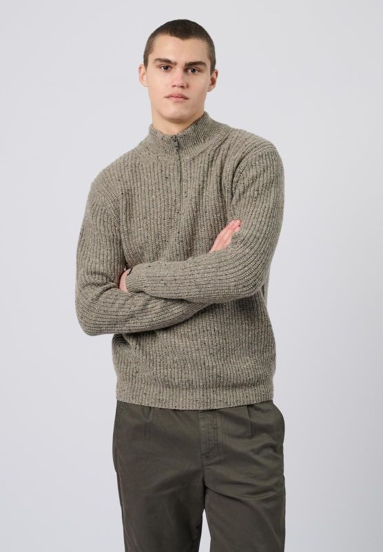 Antwrp Zipped Neppy Yarn Knit Beluga  (BKW462-L219/00610) - Caramel (Sint-Job-in-’t-Goor)