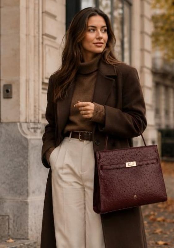 Belluga Handtas Ostrich collection Bordeaux Groot - Bordeaux  (BOS006 Bordeaux Ostrich ) - Caramel (Sint-Job-in-’t-Goor)