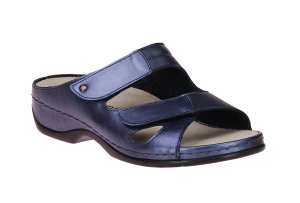 Berkemann Janna Blauw Metallic Slipper  (01027-371) - Caramel (Sint-Job-in-’t-Goor)