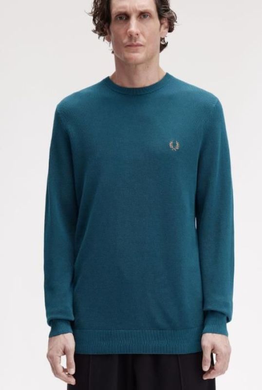 Fred Perry Pique Stitch Jumper Dark Petrol  (K1309-Z23) - Caramel (Sint-Job-in-’t-Goor)