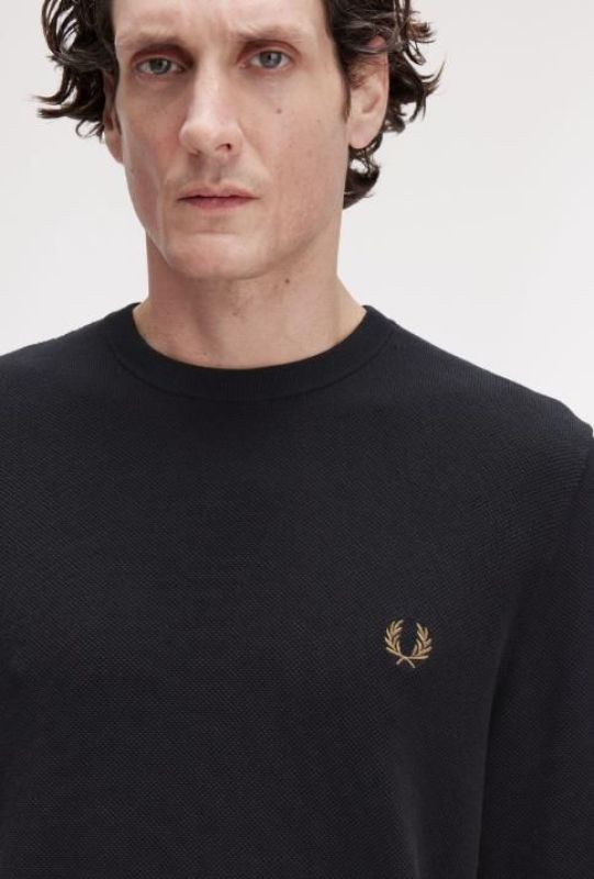 Fred Perry Pique Stitch Jumper Black  (K1309-102) - Caramel (Sint-Job-in-’t-Goor)