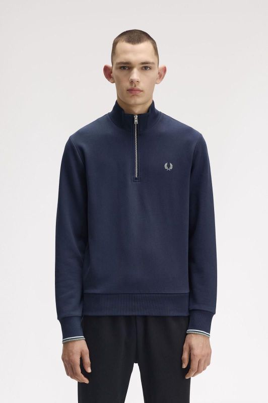 Fred Perry Half Zip Sweatshirt Dark Airforce - Light Ice - Bay Leaf  (M3574-Z47) - Caramel (Sint-Job-in-’t-Goor)