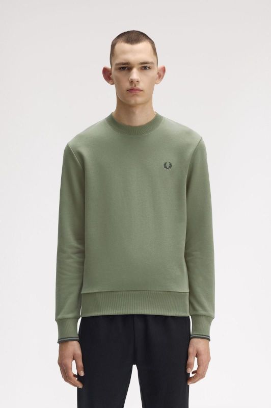 Fred Perry Crew Neck Sweatshirt Laurel Wreath Green/Black  (M7535-Z50) - Caramel (Sint-Job-in-’t-Goor)