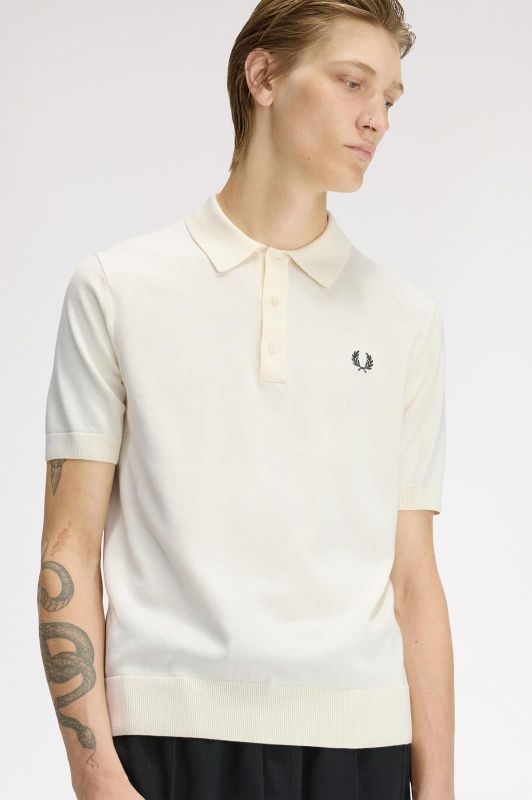 Fred Perry Long Staple Cotton Knitted Shirt Ecru  (K9725-170) - Caramel (Sint-Job-in-’t-Goor)