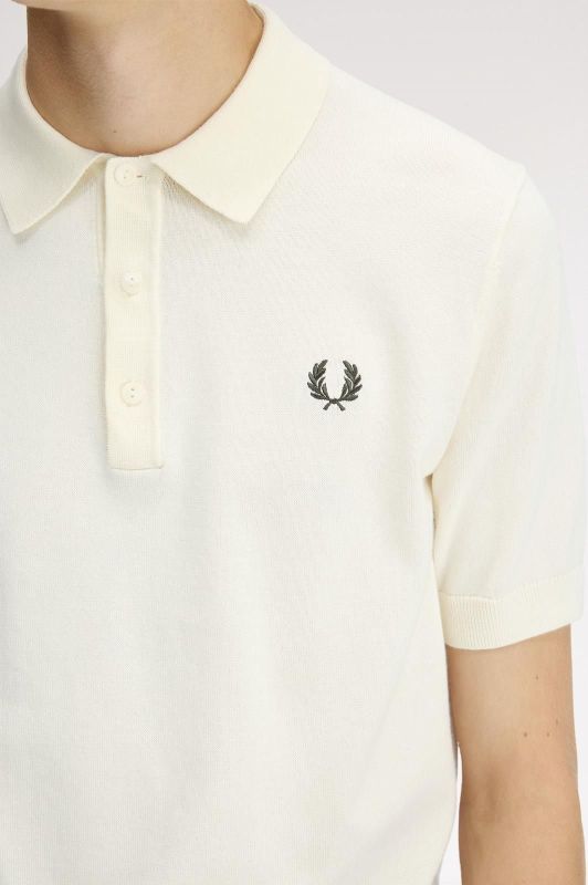 Fred Perry Long Staple Cotton Knitted Shirt Ecru  (K9725-170) - Caramel (Sint-Job-in-’t-Goor)