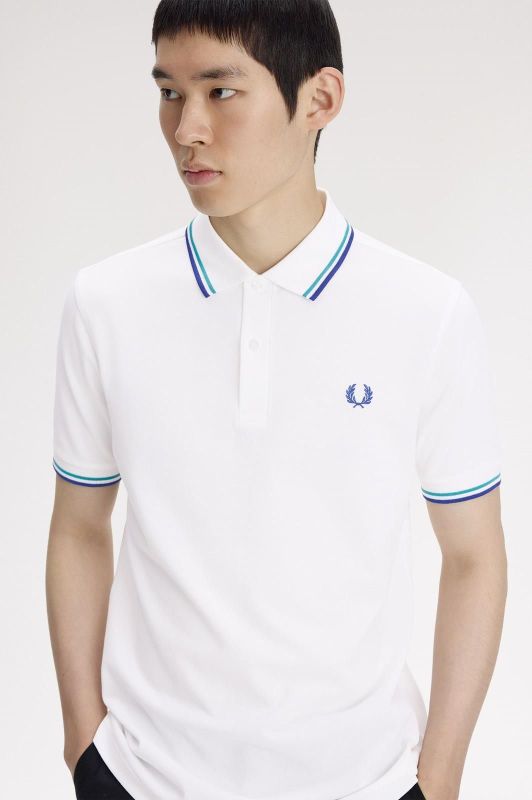 Fred Perry Twin Tipped Fred Perry Shirt Snow White/Deep Mint/Soho Eclipse  (M3600-94A) - Caramel (Sint-Job-in-’t-Goor)