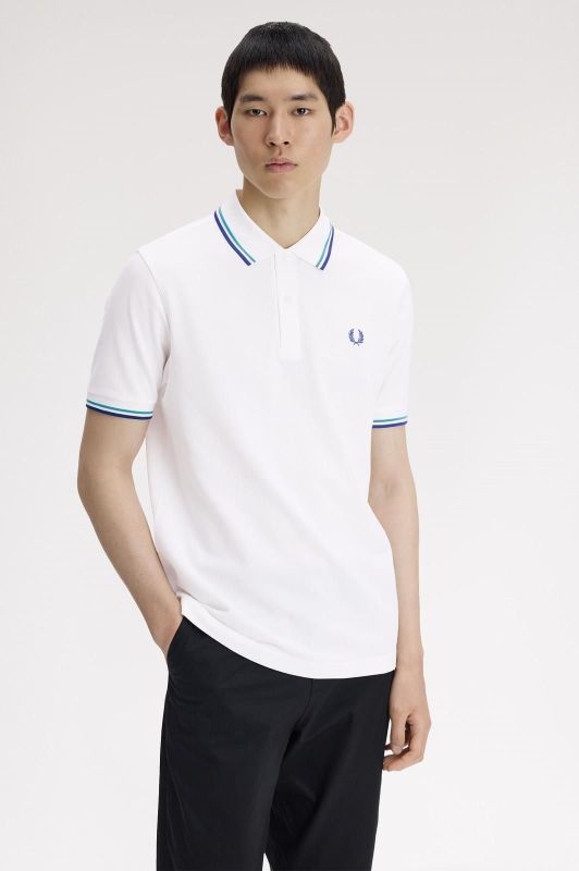 Fred Perry Twin Tipped Fred Perry Shirt Snow White/Deep Mint/Soho Eclipse  (M3600-94A) - Caramel (Sint-Job-in-’t-Goor)