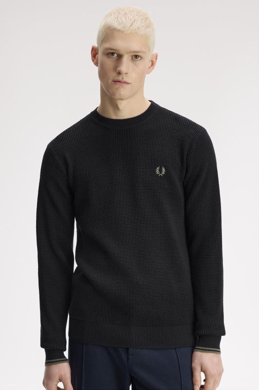 Fred Perry Waffle Stitch Jumper Black  (K6507-198 black) - Caramel (Sint-Job-in-’t-Goor)