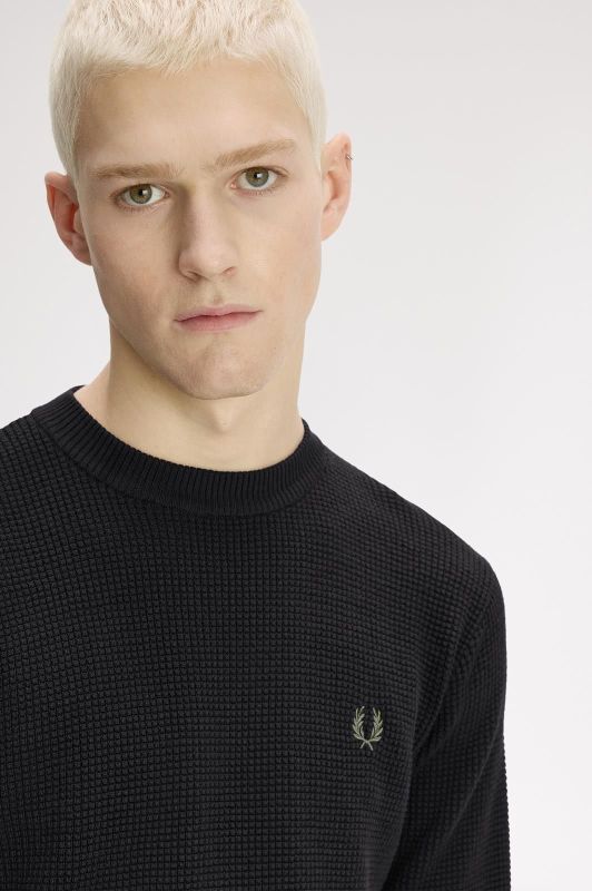 Fred Perry Waffle Stitch Jumper Black  (K6507-198 black) - Caramel (Sint-Job-in-’t-Goor)