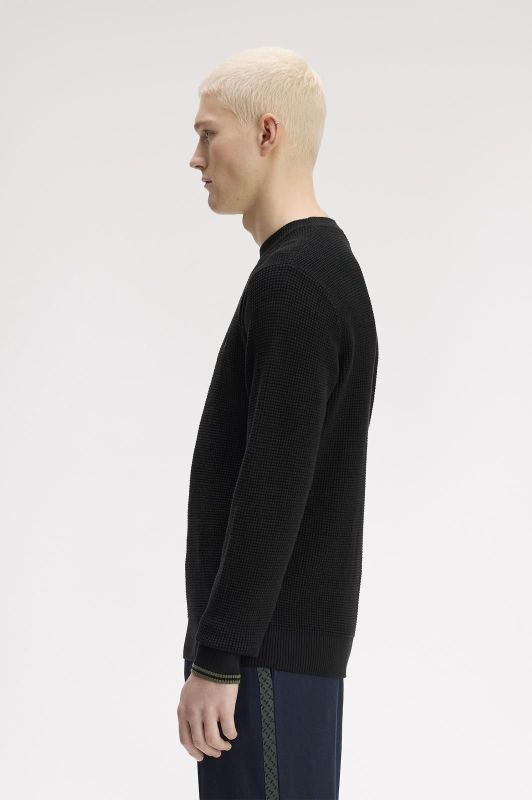 Fred Perry Waffle Stitch Jumper Black  (K6507-198 black) - Caramel (Sint-Job-in-’t-Goor)