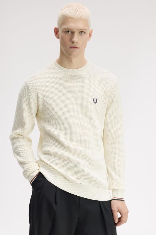 Fred Perry Waffle Stitch Jumper Ecru  (K6507-170) - Caramel (Sint-Job-in-’t-Goor)