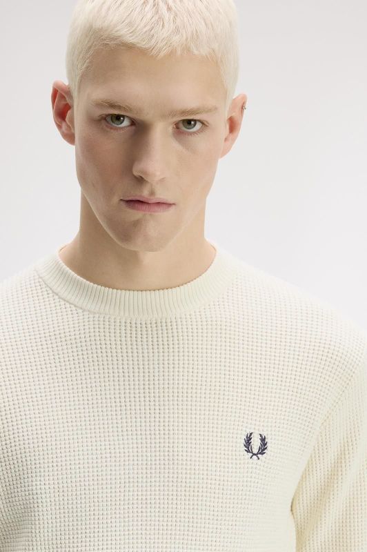 Fred Perry Waffle Stitch Jumper Ecru  (K6507-170) - Caramel (Sint-Job-in-’t-Goor)