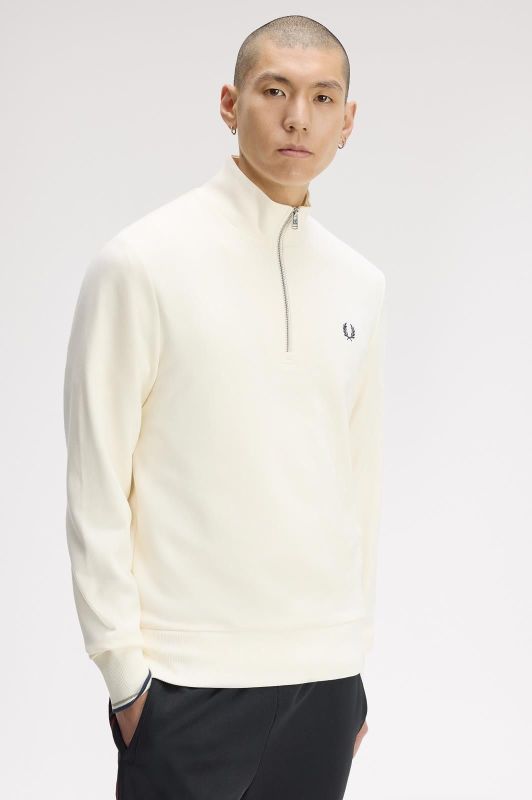 Fred Perry Half Zip Sweater Ecru - Seagrass - Dark Air  (M3574-86C) - Caramel (Sint-Job-in-’t-Goor)