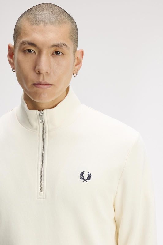 Fred Perry Half Zip Sweater Ecru - Seagrass - Dark Air  (M3574-86C) - Caramel (Sint-Job-in-’t-Goor)
