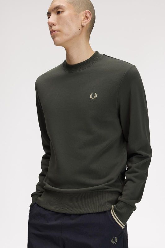 Fred Perry Crew Neck Sweatshirt Fieldgreen/Oatmeal  (M7535-U98) - Caramel (Sint-Job-in-’t-Goor)