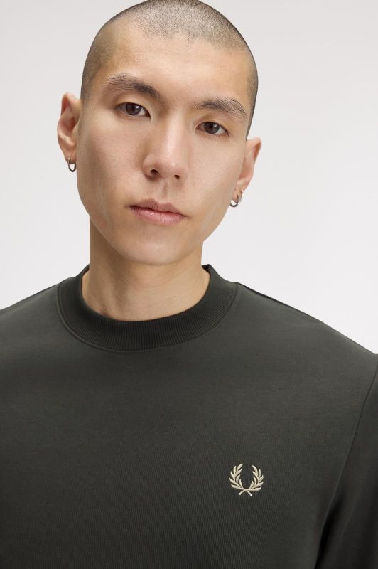 Fred Perry Crew Neck Sweatshirt Fieldgreen/Oatmeal  (M7535-U98) - Caramel (Sint-Job-in-’t-Goor)