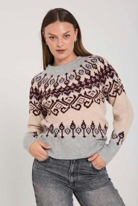 Freequent Merla Pullover Moonbeam Grey Melange  (206760 MOONBEAM GREY MEL) - Caramel (Sint-Job-in-’t-Goor)