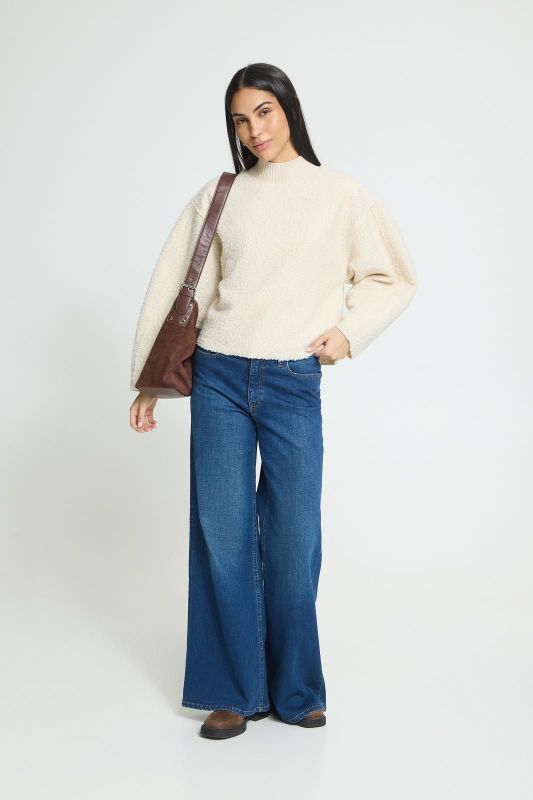 ICHI Curley LS Birch Pullover - Ecru  (20126350 BIRCH) - Caramel (Sint-Job-in-’t-Goor)
