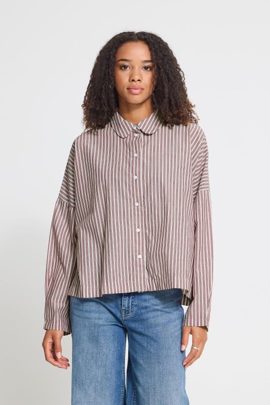 ICHI Giley Zinfandel Stripe Blouse - Bordeaux  (20126526 ZINFANDEL) - Caramel (Sint-Job-in-’t-Goor)