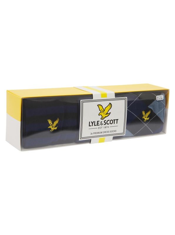 Lyle & Scott - Flanders Box 3-pack Premium Socks Stripe, Beacon Blue and Argyle  (SK-BOX-039/20404) - Caramel (Sint-Job-in-’t-Goor)