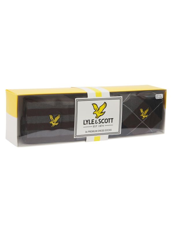 Lyle & Scott - Flanders Box 3-pack Premium Socks Stripe, Granite Gray and Gray Argyle  (SK-BOX-039/20403) - Caramel (Sint-Job-in-’t-Goor)