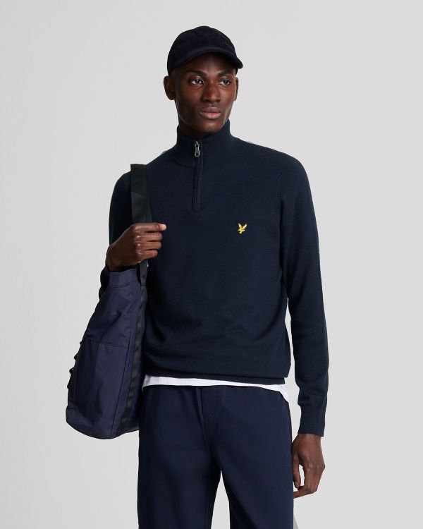 Lyle & Scott Cotton Merino Quarter Zip Jumper Dark Navy  (KN2112V-Z271) - Caramel (Sint-Job-in-’t-Goor)