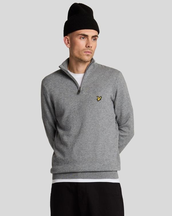 Lyle & Scott Cotton Merino Quarter Zip Jumper Mid Grey Marl  (KN2112VC-T28) - Caramel (Sint-Job-in-’t-Goor)