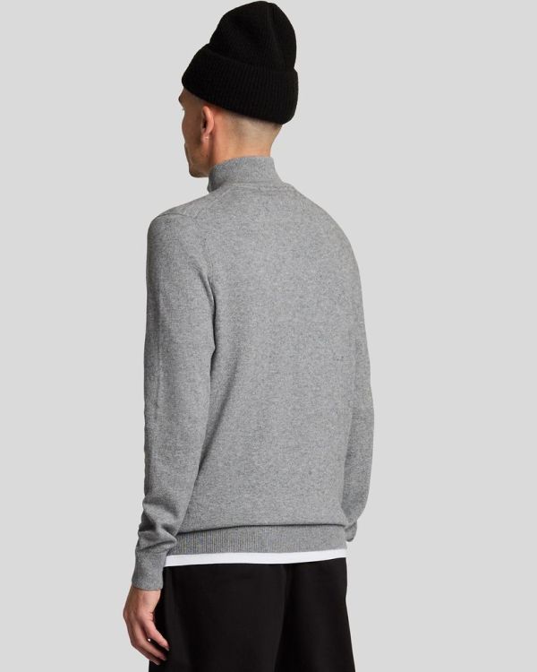 Lyle & Scott Cotton Merino Quarter Zip Jumper Mid Grey Marl  (KN2112VC-T28) - Caramel (Sint-Job-in-’t-Goor)