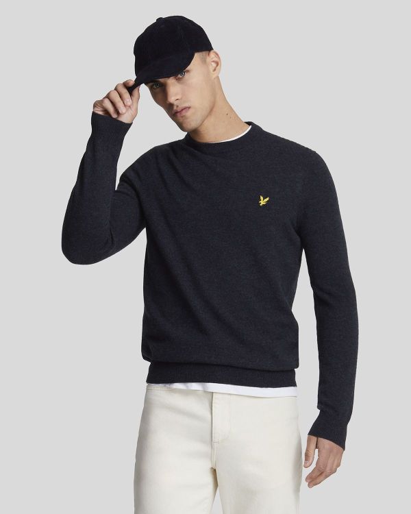 Lyle & Scott Lambswool Blend Crew Neck Jumper Dark Navy Marl  (KN2114VC-Z56) - Caramel (Sint-Job-in-’t-Goor)