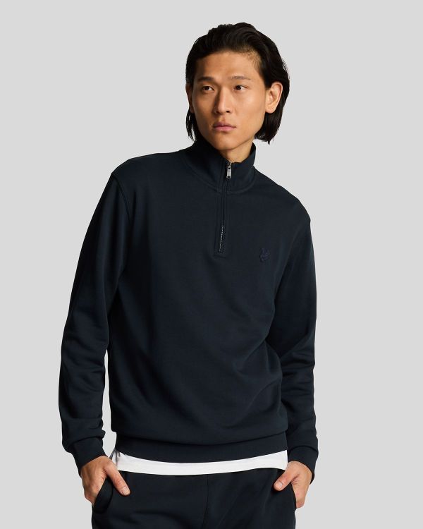 Lyle & Scott Superfine Quarter Zip Sweatshirt Dark Navy  (ML2258TON-Z271) - Caramel (Sint-Job-in-’t-Goor)