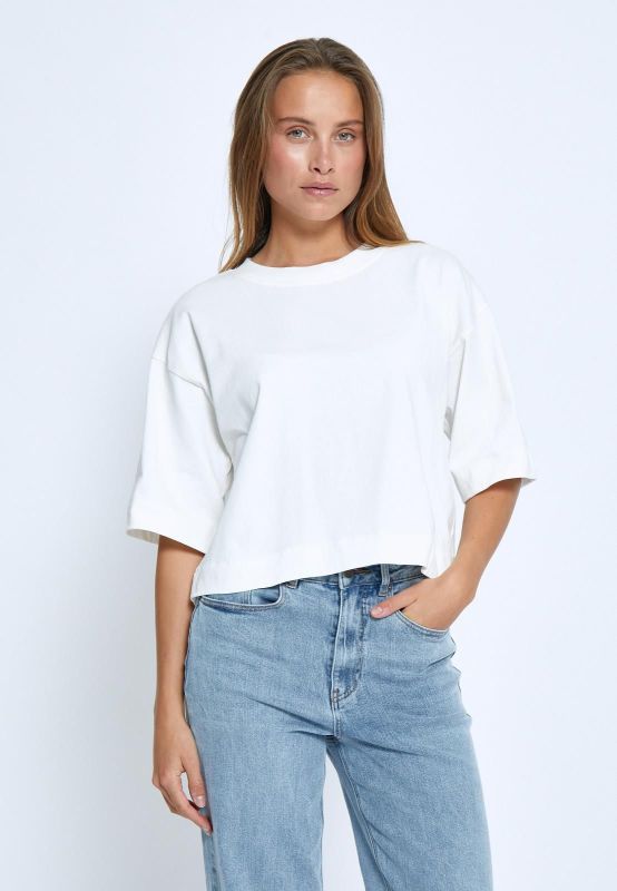 Minus Gamma Cropped GOTS T-shirt Cloud Dancer  (MI6802-235) - Caramel (Sint-Job-in-’t-Goor)