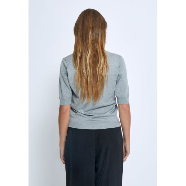 Minus Villa V-Neck Knit Tee Light Grey Melange  (MI4751-112M) - Caramel (Sint-Job-in-’t-Goor)