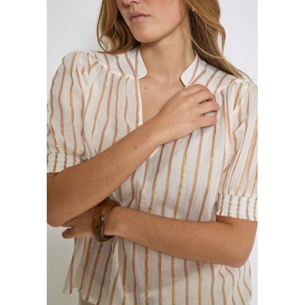 Minus Aleka Blouse Cloud Dancer  (MI6589-235) - Caramel (Sint-Job-in-’t-Goor)