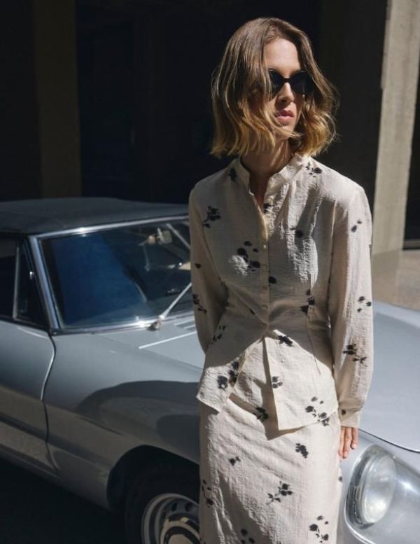 MSCH Rianne Skirt AOP Oatmeal Flower  (19632 OATMEAL FLOWER) - Caramel (Sint-Job-in-’t-Goor)