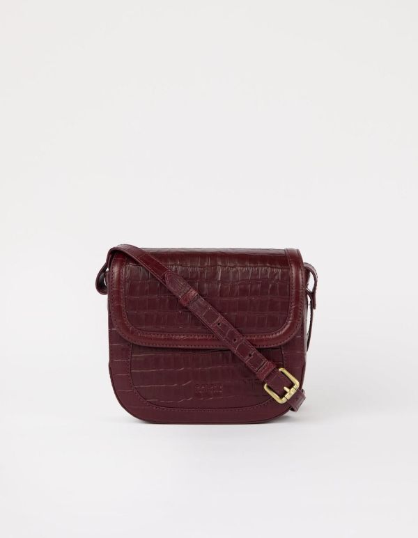 O My Bag Nina Dark Cherry Croco Print Leather  (OMB-E200DI) - Caramel (Sint-Job-in-’t-Goor)