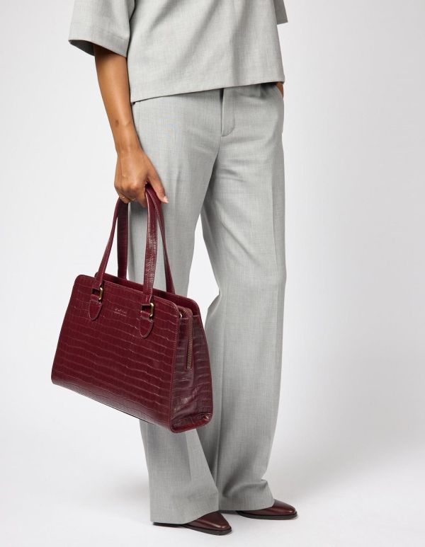 O My Bag Blair Dark Cherry Croco Print Leather  (OMB-E209DI) - Caramel (Sint-Job-in-’t-Goor)