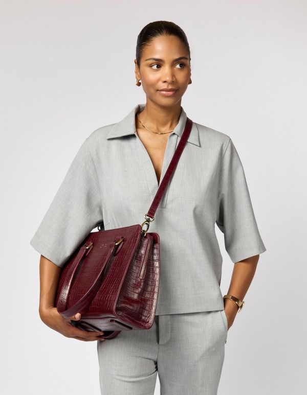 O My Bag Blair Dark Cherry Croco Print Leather  (OMB-E209DI) - Caramel (Sint-Job-in-’t-Goor)