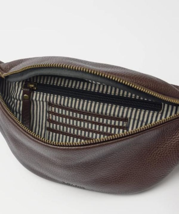 O My Bag Niko Bum Bag Webbing Strap Striped Chocolate Soft Grain Leather  (OMB-E231CH) - Caramel (Sint-Job-in-’t-Goor)