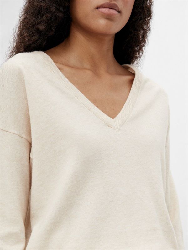 Object Thess L/S V-Neck Knit Pullover Sandshell Melange  (23034470-sandshell) - Caramel (Sint-Job-in-’t-Goor)