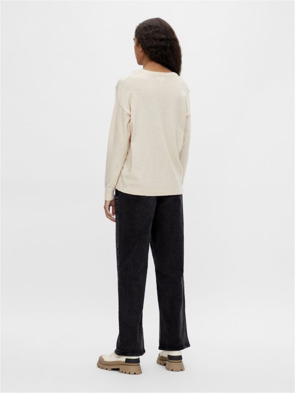 Object Thess L/S V-Neck Knit Pullover Sandshell Melange  (23034470-sandshell) - Caramel (Sint-Job-in-’t-Goor)