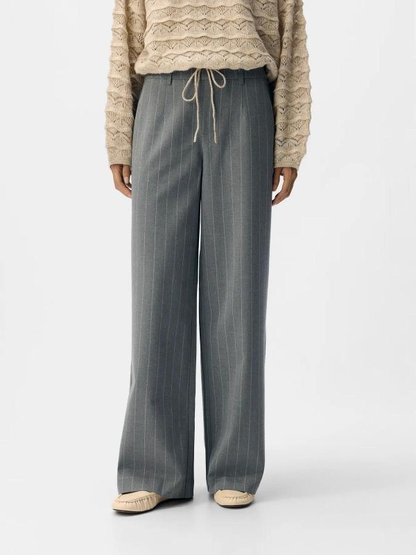 Object Lisa Wide Pant Medium Grey Melange Humus Pinstripe  (23040544 medium grey-humus) - Caramel (Sint-Job-in-’t-Goor)