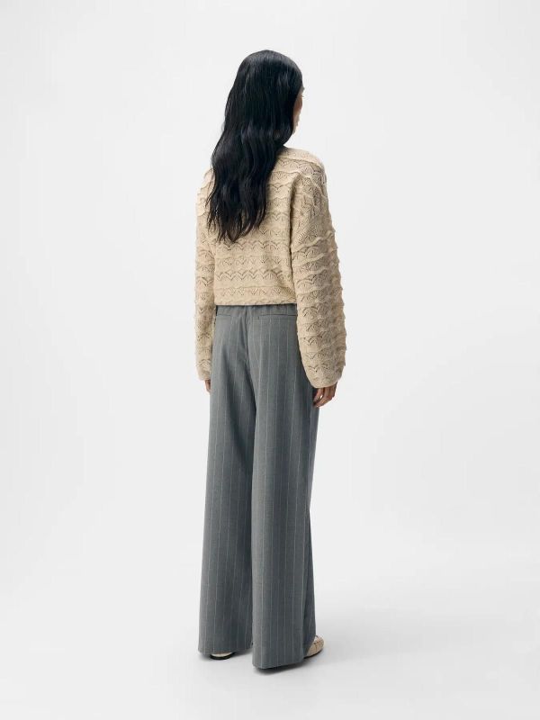 Object Lisa Wide Pant Medium Grey Melange Humus Pinstripe  (23040544 medium grey-humus) - Caramel (Sint-Job-in-’t-Goor)