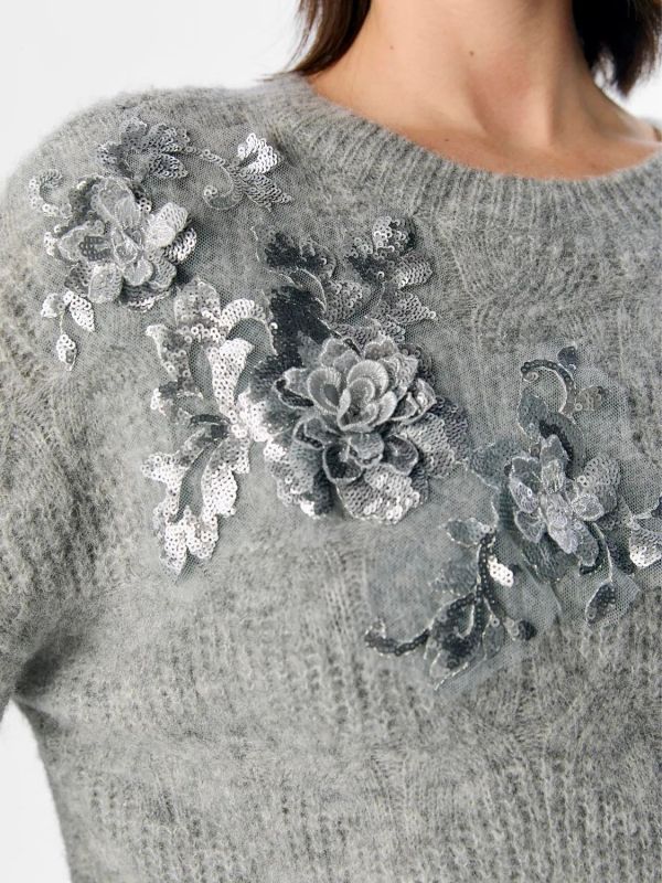 Object Asta Knit RE L/S Pullover Medium Grey Melange  (23045535 medium grey melange) - Caramel (Sint-Job-in-’t-Goor)