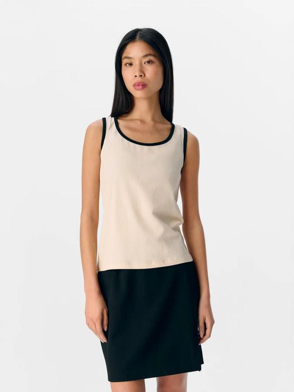 Object Jamie S/L Sli Tank Top Sandshell-Black  (23045692 SANDSHELL BLACK) - Caramel (Sint-Job-in-’t-Goor)