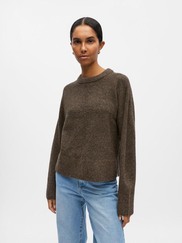 OBJ Juno L/S LO O-Neck Knit Morel Melange  (23046885 MOREL) - Caramel (Sint-Job-in-’t-Goor)