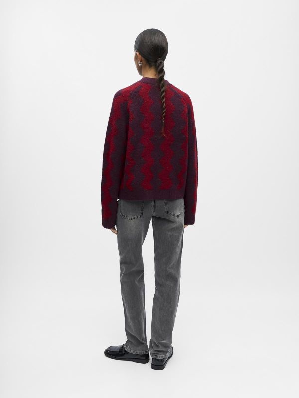 Object Diana LS RE O-Neck Knit Mauve Wine/Karanda Red Zigzag  (23046897 mauve wine) - Caramel (Sint-Job-in-’t-Goor)