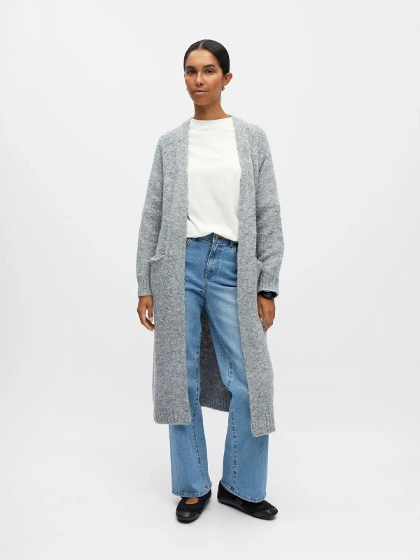 Object Milu LS LO Long Knit Cardigan Medium Grey Melange  (23046904-medium grey melange) - Caramel (Sint-Job-in-’t-Goor)