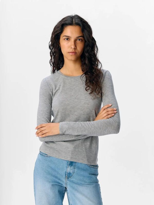 Object Zofia SLi L/S O-Neck Top Noos Medium Grey Melange  (23046951 medium grey melange) - Caramel (Sint-Job-in-’t-Goor)