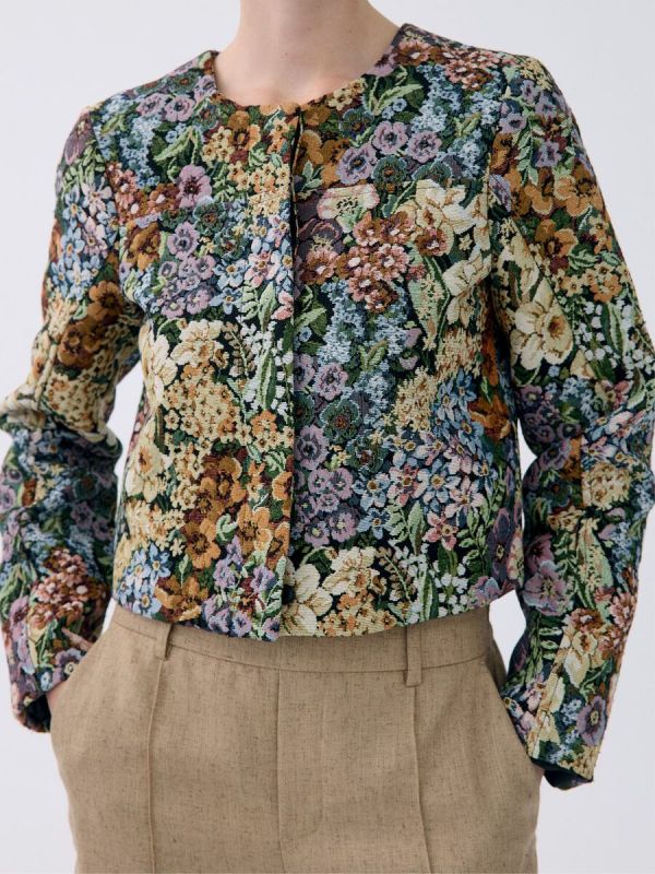 Object Rosa L/S LO Jacket Twill Detail Flower Multi Color  (23047239) - Caramel (Sint-Job-in-’t-Goor)