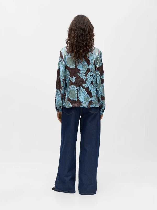 Object Yeva L/S RE V-Neck Top Seal Brown-Air Blue  (23048101 SEAL BROWN) - Caramel (Sint-Job-in-’t-Goor)